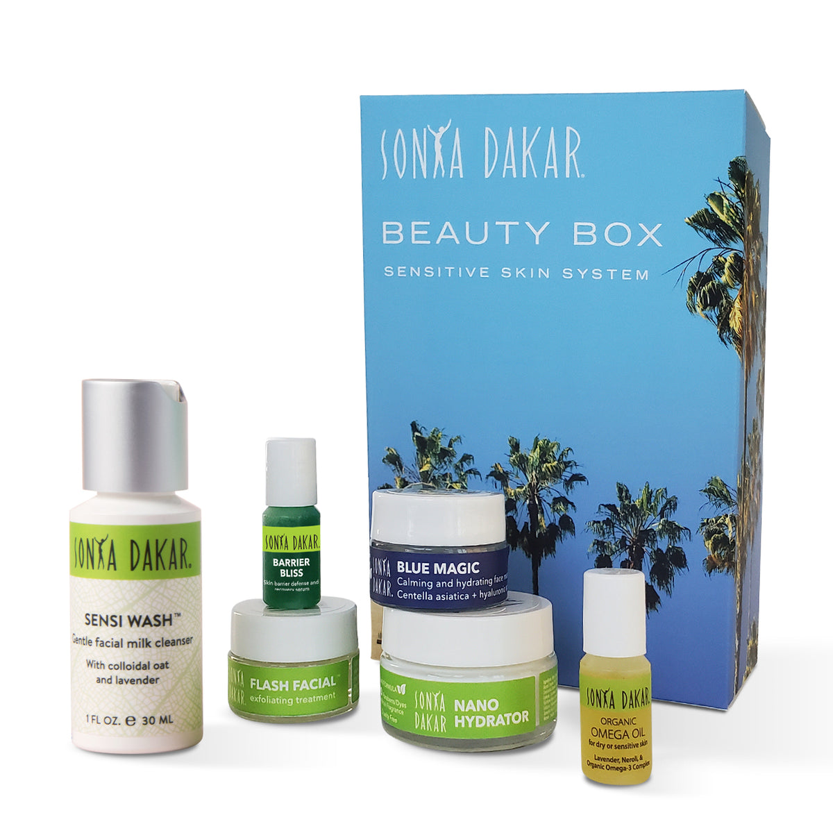 Sonya Dakar Sensitive Skin System 6-piece kit for redness, irritation, and barrier repair
