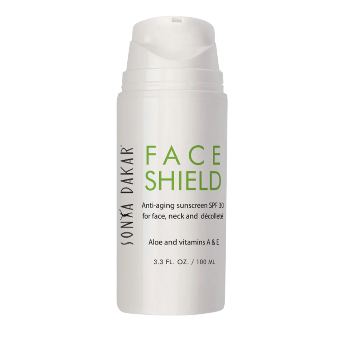 Sonya Dakar Face Shield SPF 30 full-size 3.3 oz bottle – daily photoaging protection