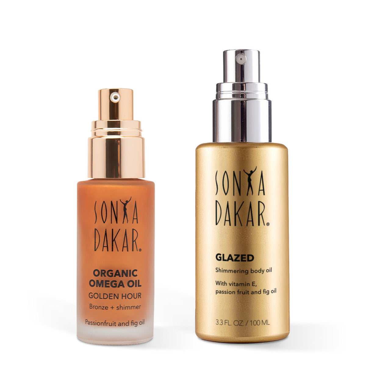 Sonya Dakar Summer Shimmer Set – Glazed body oil and Golden Hour face oil with shimmer
