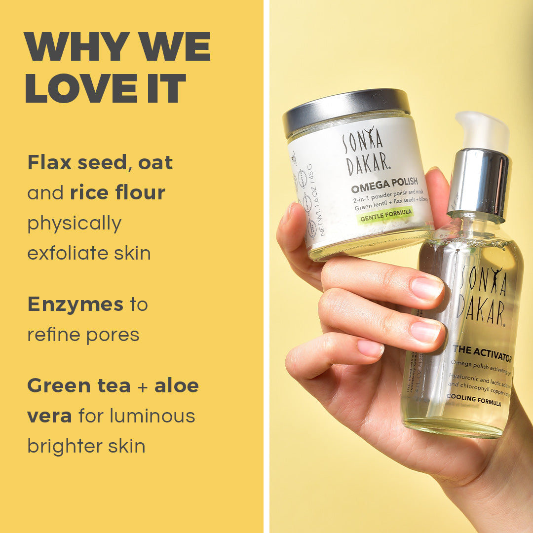 Omega Polish and Activator Duo – micro-ground grain exfoliant mixed with activating gel