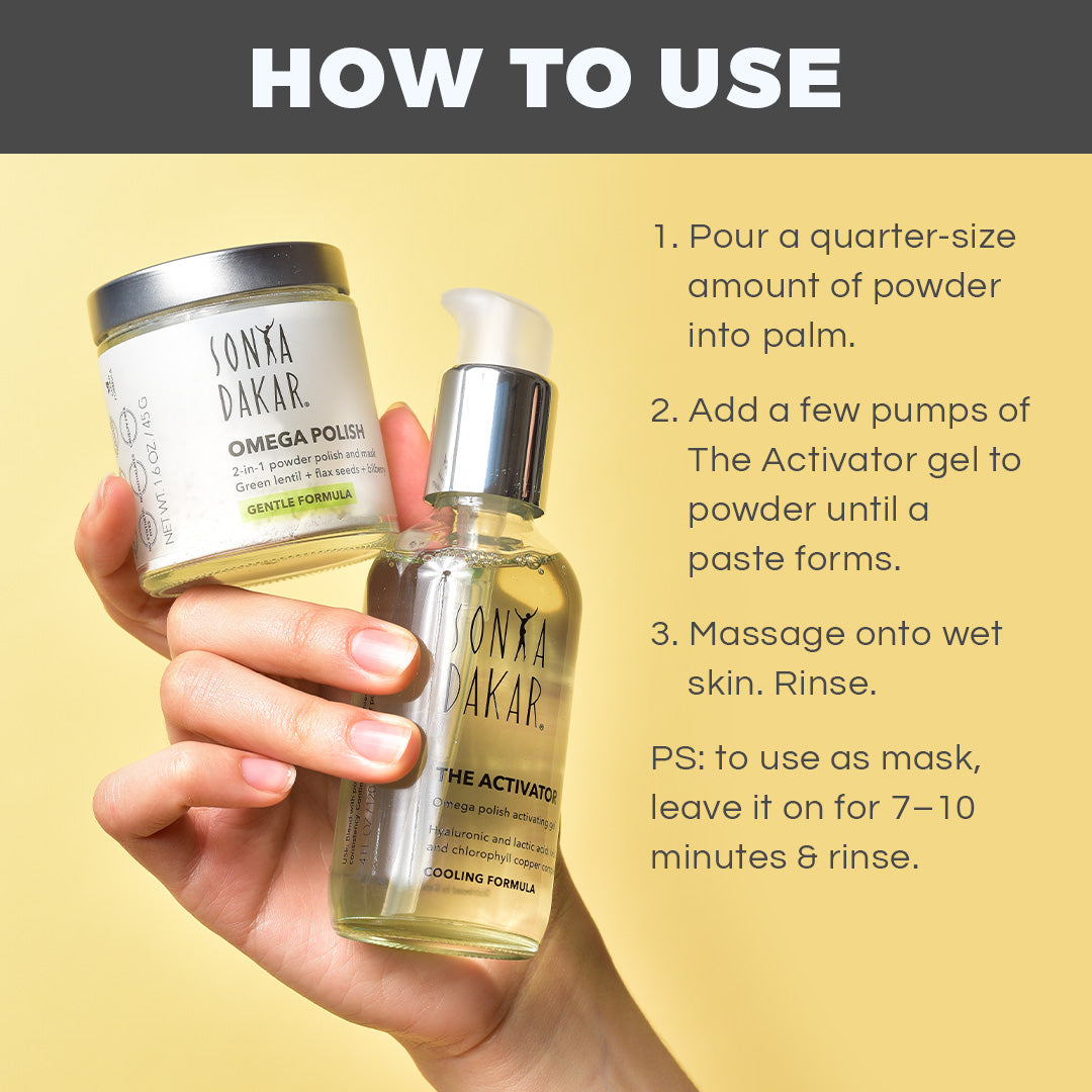 How to use Omega Polish – mix with Activator gel and apply to face as polish and peel