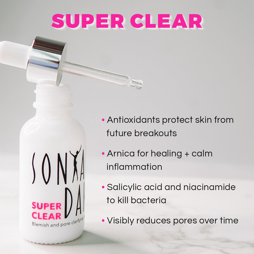 Super Clear serum with salicylic acid and niacinamide – acne and pore-refining claims