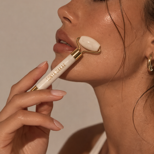 Dual-ended white quartz roller for precision facial massage and contouring