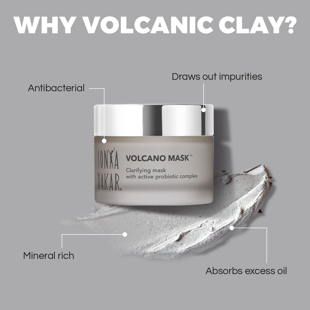Volcano Mask benefits – volcanic clay draws out impurities and tightens pores