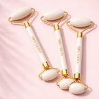 White quartz face roller supports lymphatic drainage and reduces puffiness
