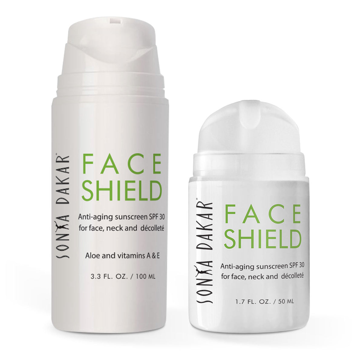 Sonya Dakar Face Shield SPF 30 Deluxe Set – 3.3 oz and 1.7 oz anti-aging sunscreen bundle