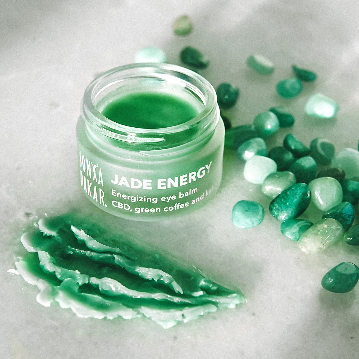 Jade Energy Eye Balm with green coffee and kahai oil for puffiness and dark circles
