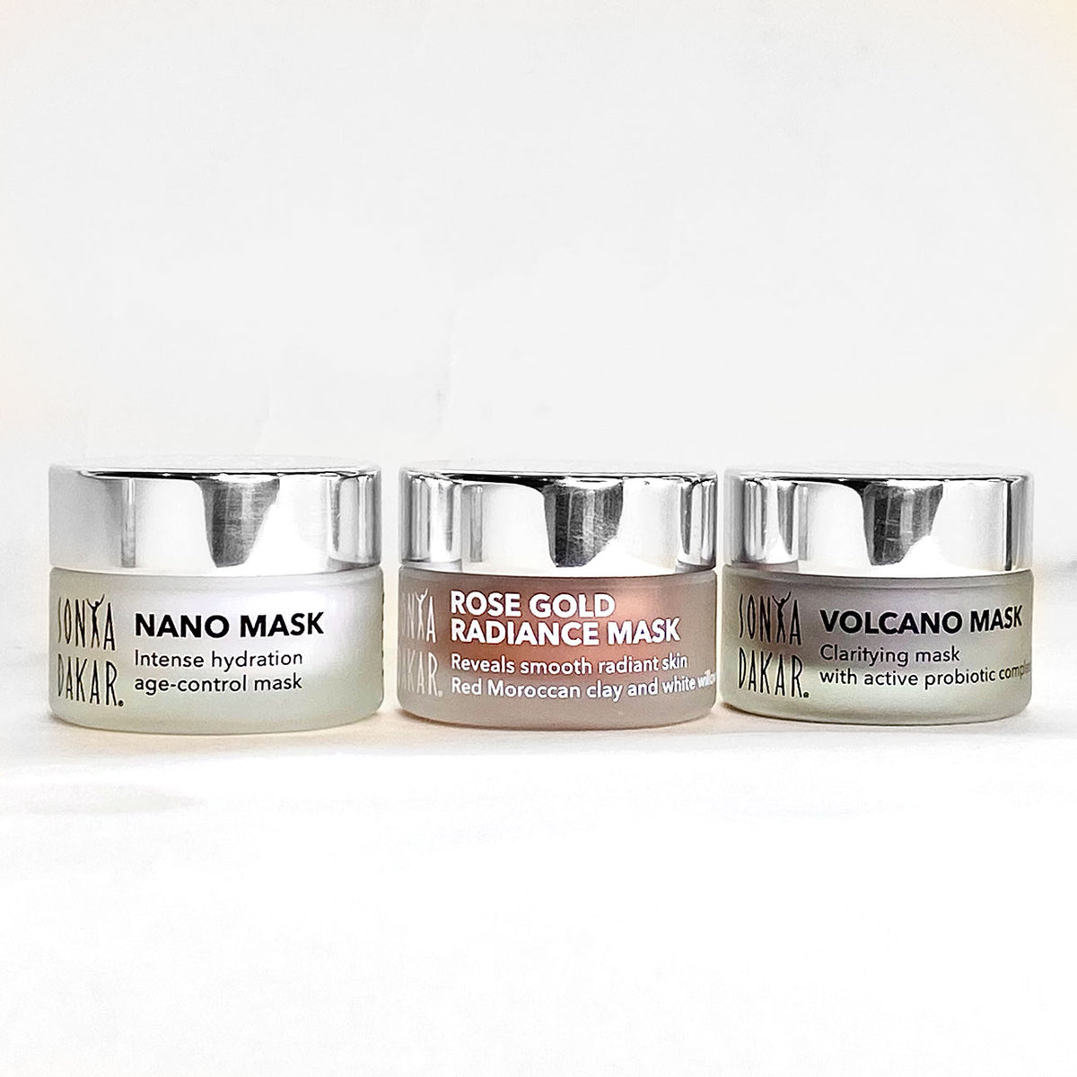 Sonya Dakar Mini Mask Trio – Rose Gold Radiance, Volcano, and Nano Mask set
