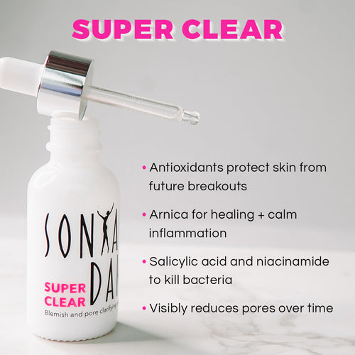 Super Clear clinical claims – clarifies, reduces inflammation, minimizes pores