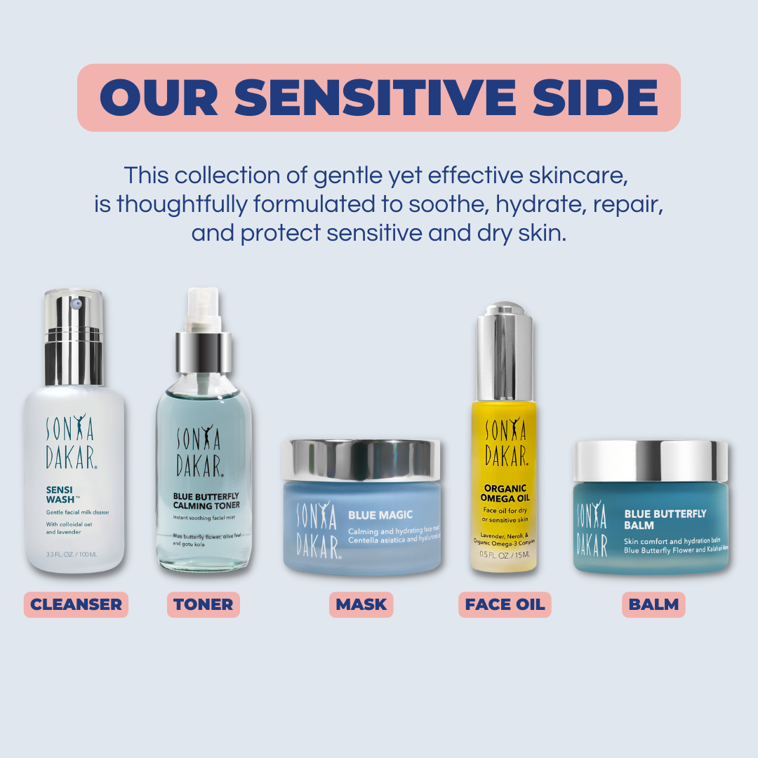 Blue Magic as part of complete sensitive skin routine with Sensi Wash and Omega Oil